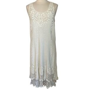 Polo Ralph Lauren Ivory Hand crafted Crochet Romantic Dress ruffle hem Size XL